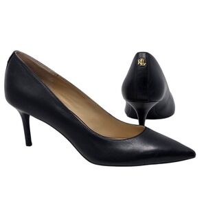 Lauren Ralph Leather Pump Black Pointed Toe Stiletto Heel Women's Shoes 10B NIB